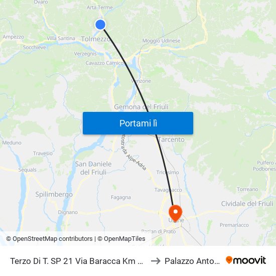 Terzo Di T. SP 21 Via Baracca Km 4 (Dir.Tolmezzo), Imponzaso to Palazzo Antonini-Cernazai map