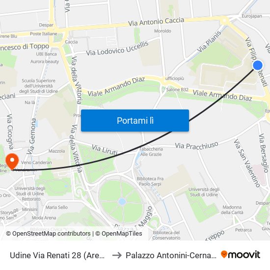 Udine Via Renati 28 (Area 2) to Palazzo Antonini-Cernazai map