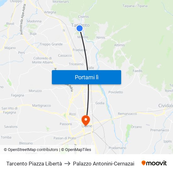 Tarcento Piazza Libertà to Palazzo Antonini-Cernazai map