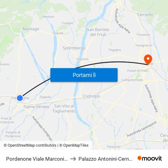 Pordenone Viale Marconi 11 to Palazzo Antonini-Cernazai map