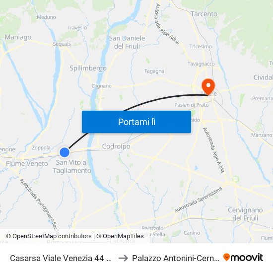 Casarsa Viale Venezia 44 Ss13 to Palazzo Antonini-Cernazai map