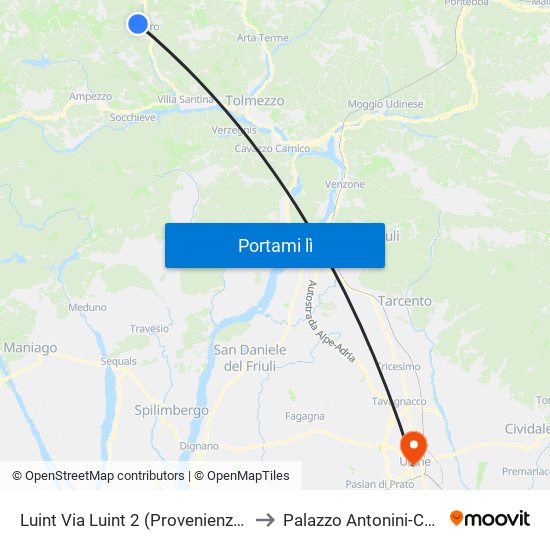 Luint Via Luint 2 (Provenienza Mione) to Palazzo Antonini-Cernazai map