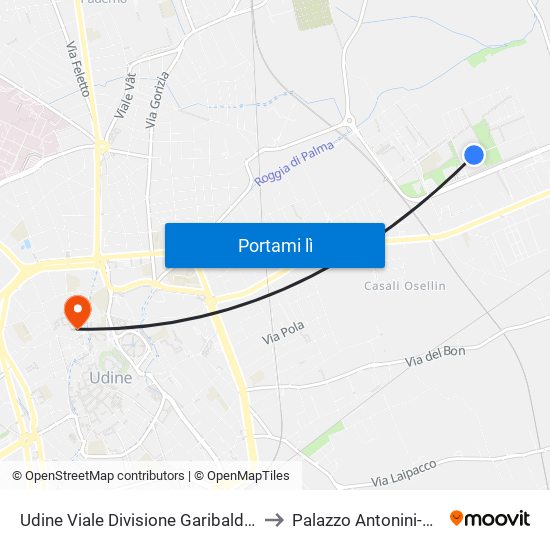 Udine Viale Divisione Garibaldi Osoppo 6 to Palazzo Antonini-Cernazai map