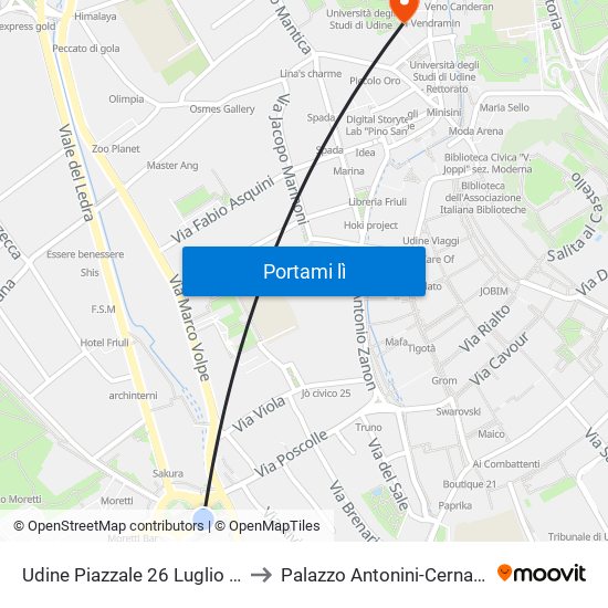 Udine Piazzale 26 Luglio 62 to Palazzo Antonini-Cernazai map