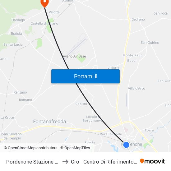 Pordenone Stazione Ferroviaria to Cro - Centro Di Riferimento Oncologico map