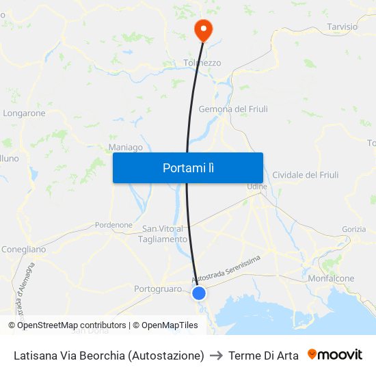 Latisana Via Beorchia (Autostazione) to Terme Di Arta map
