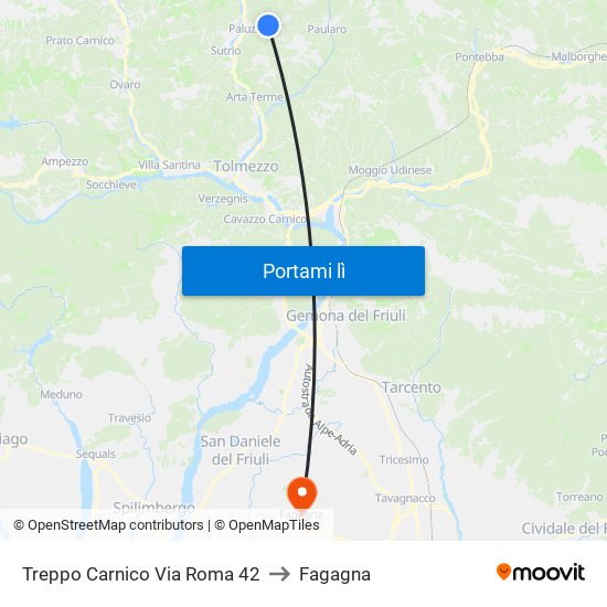Treppo Carnico Via Roma 42 to Fagagna map
