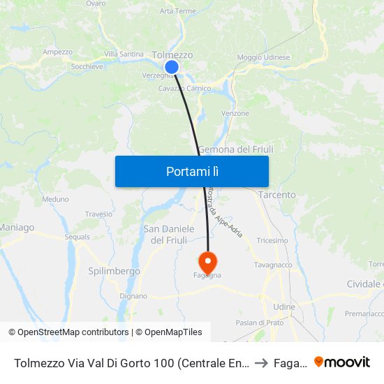 Tolmezzo Via Val Di Gorto 100 (Centrale Enel, Direz. Udine) to Fagagna map
