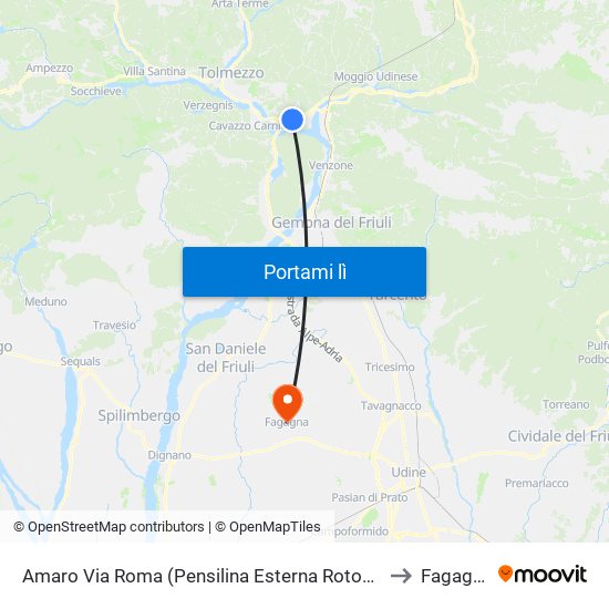 Amaro Via Roma (Pensilina Esterna Rotonda) to Fagagna map