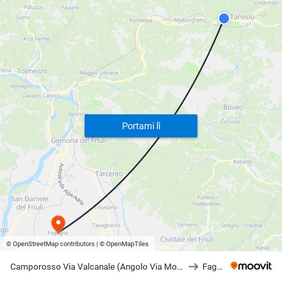 Camporosso Via Valcanale (Angolo Via Monte Nero, Dir. Udine) to Fagagna map