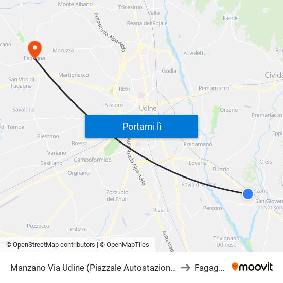 Manzano Via Udine (Piazzale Autostazione) to Fagagna map