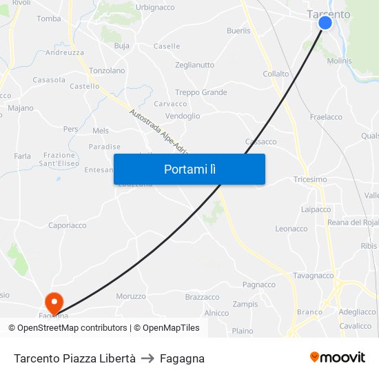 Tarcento Piazza Libertà to Fagagna map