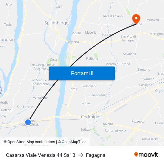 Casarsa Viale Venezia 44 Ss13 to Fagagna map