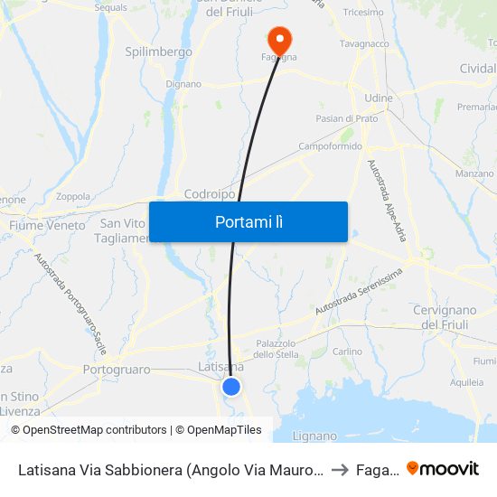 Latisana Via Sabbionera (Angolo Via Mauro, Direz.Ospedale) to Fagagna map