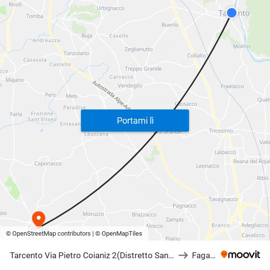 Tarcento Via Pietro Coianiz 2(Distretto Sanitario, Dir.Coia) to Fagagna map