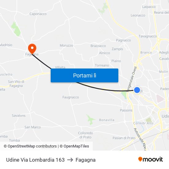 Udine Via Lombardia 163 to Fagagna map