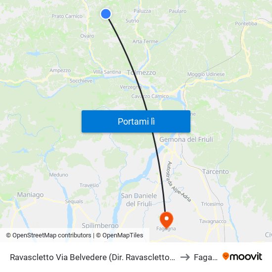 Ravascletto Via Belvedere (Dir. Ravascletto), Borgata Stalis to Fagagna map