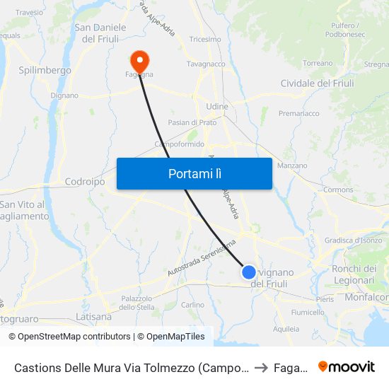 Castions Delle Mura Via Tolmezzo (Campo Baseball) to Fagagna map