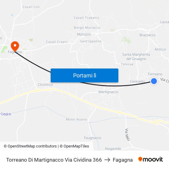 Torreano Di Martignacco Via Cividina 366 to Fagagna map