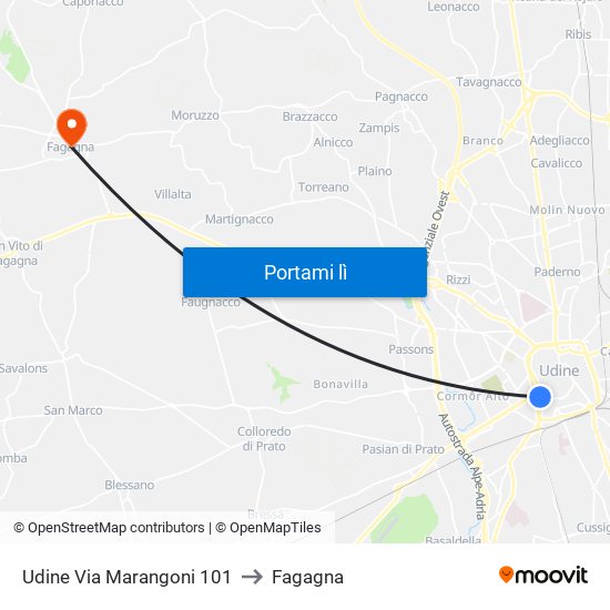 Udine Via Marangoni 101 to Fagagna map