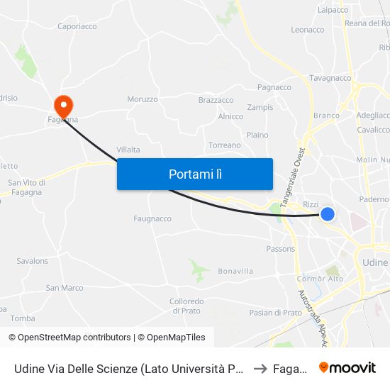 Udine Via Delle Scienze (Lato Università Polo Rizzi) to Fagagna map
