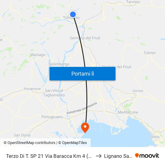 Terzo Di T. SP 21 Via Baracca Km 4 (Dir.Tolmezzo), Imponzaso to Lignano Sabbiadoro map