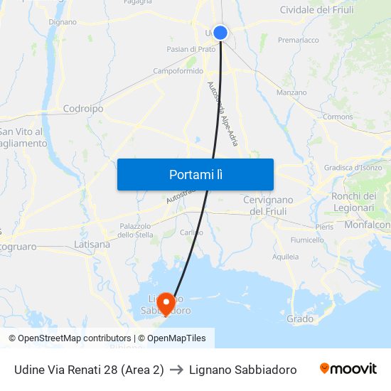 Udine Via Renati 28 (Area 2) to Lignano Sabbiadoro map