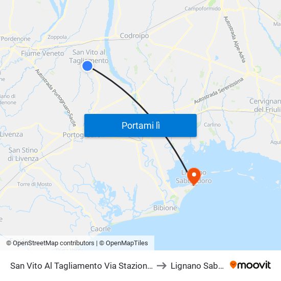 San Vito Al Tagliamento Via Stazione (Autostazione) to Lignano Sabbiadoro map