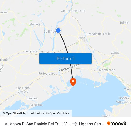 Villanova Di San Daniele Del Friuli Via Nazionale 55 to Lignano Sabbiadoro map