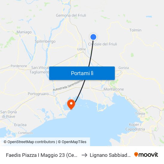 Faedis Piazza I Maggio 23 (Centro) to Lignano Sabbiadoro map