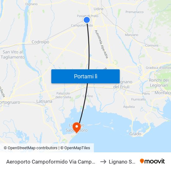 Aeroporto Campoformido Via Campoformido (Fr.138, Dir.Udine) to Lignano Sabbiadoro map