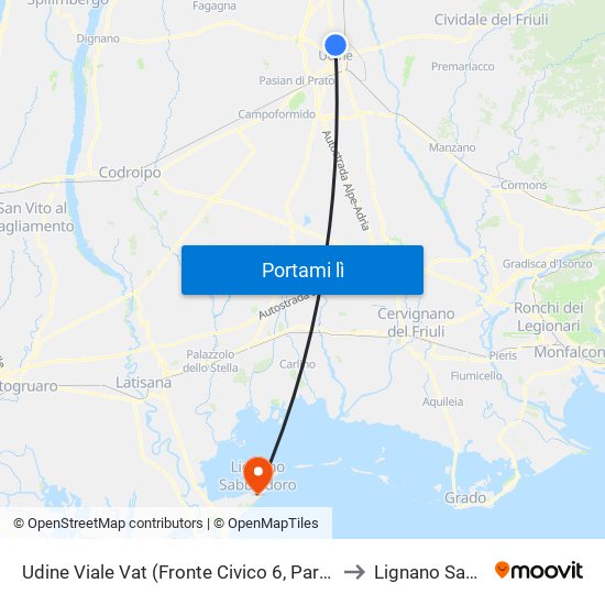 Udine Viale Vat (Fronte Civico 6, Parco Piazzale Chiavris) to Lignano Sabbiadoro map
