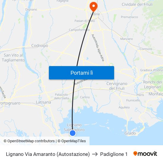 Lignano Via Amaranto (Autostazione) to Padiglione 1 map