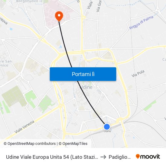 Udine Viale Europa Unita 54 (Lato Stazione Fs) to Padiglione 1 map