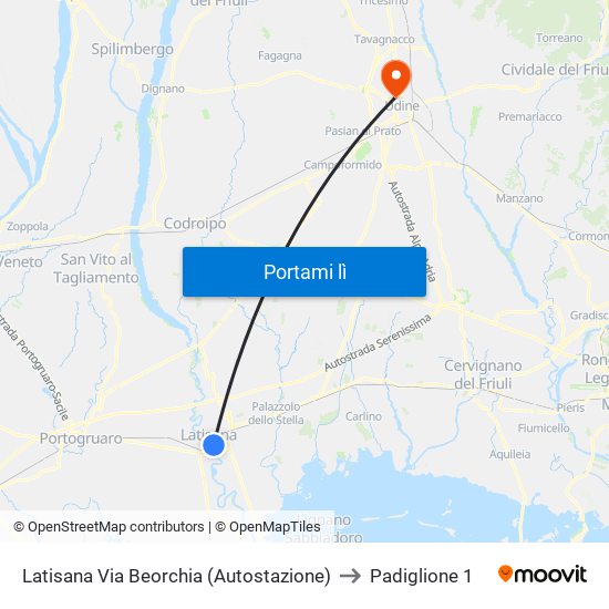 Latisana Via Beorchia (Autostazione) to Padiglione 1 map