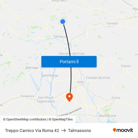 Treppo Carnico Via Roma 42 to Talmassons map