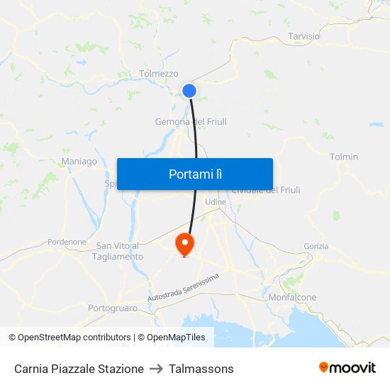 Carnia Piazzale Stazione to Talmassons map