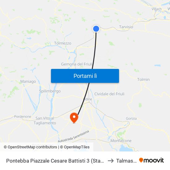 Pontebba Piazzale Cesare Battisti 3 (Stazione Fs, Dir.Udine) to Talmassons map