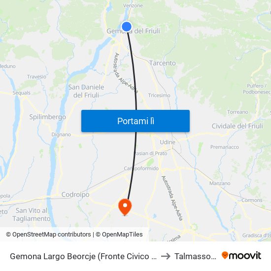 Gemona Largo Beorcje (Fronte Civico 13) to Talmassons map