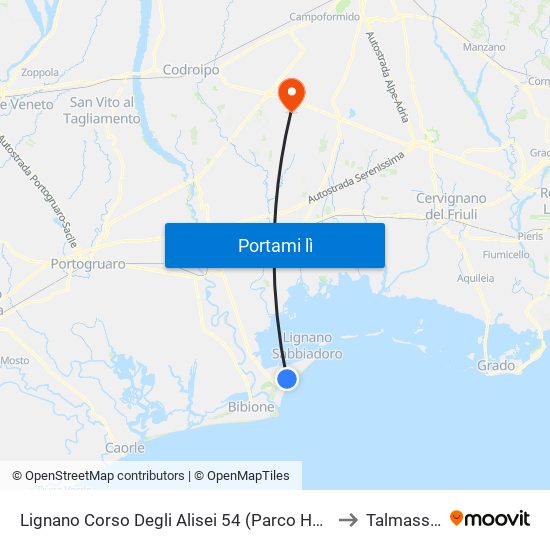 Lignano Corso Degli Alisei 54 (Parco Hemingway) to Talmassons map