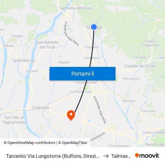 Tarcento Via Lungotorre (Bulfons, Direzione Vedronza) to Talmassons map
