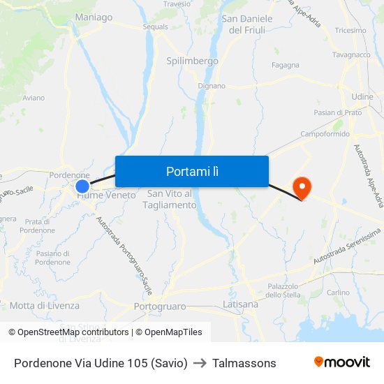 Pordenone Via Udine 105 (Savio) to Talmassons map