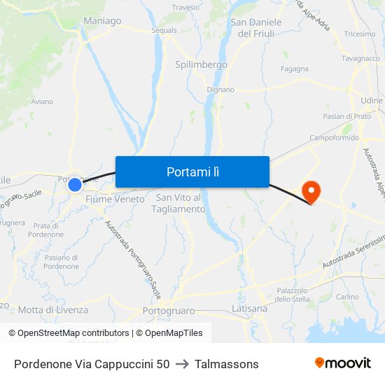 Pordenone Via Cappuccini 50 to Talmassons map