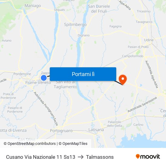 Cusano Via Nazionale 11 Ss13 to Talmassons map