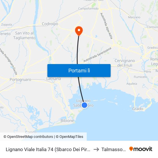 Lignano Viale Italia 74 (Sbarco Dei Pirati) to Talmassons map