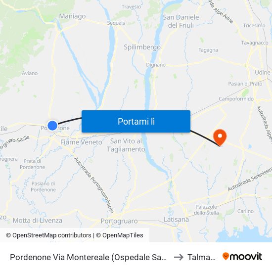 Pordenone Via Montereale (Ospedale Santa Maria Degli Angeli) to Talmassons map