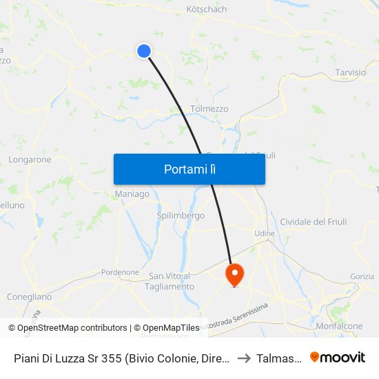 Piani Di Luzza Sr 355 (Bivio Colonie, Direzione Sappada) to Talmassons map