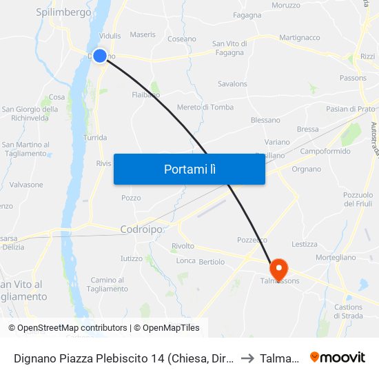 Dignano Piazza Plebiscito 14 (Chiesa, Direzione Spilimbergo) to Talmassons map