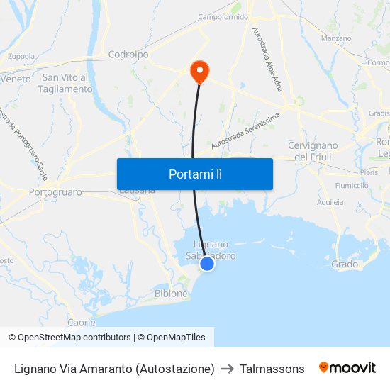 Lignano Via Amaranto (Autostazione) to Talmassons map