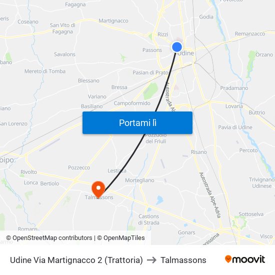 Udine Via Martignacco 2 (Trattoria) to Talmassons map